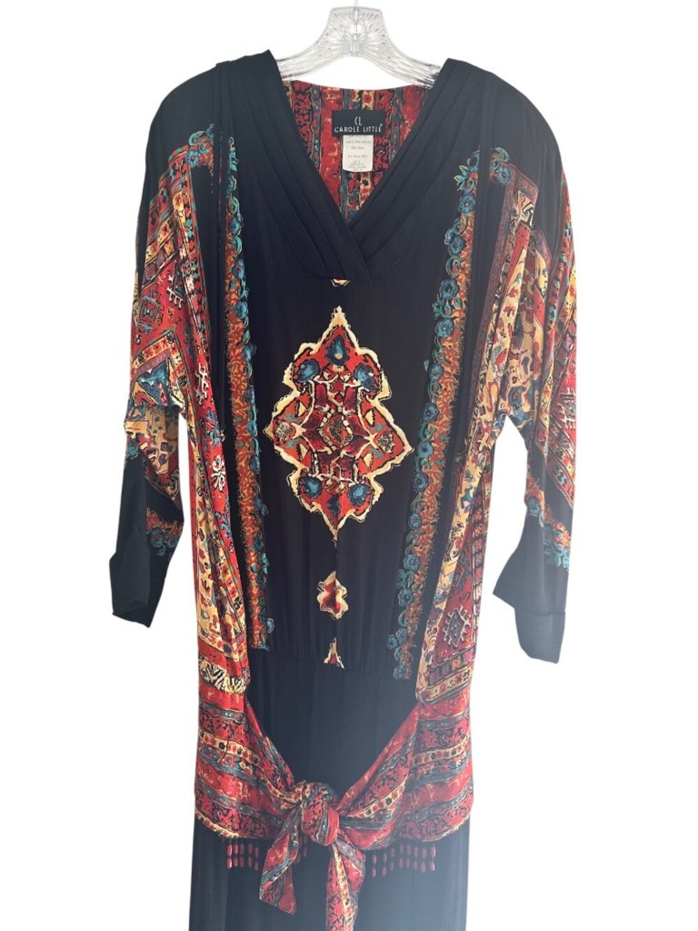 Carole Little Size 10 Vintage Multicolor Boho Midi Dress With Tie Waist Beads - Picture 7 of 12